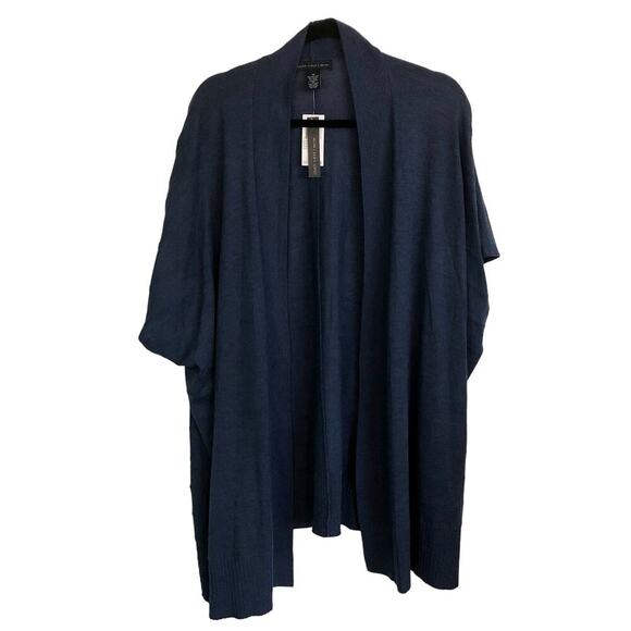 NWT Joan Voss Cardigan Size Medium Dark Blue Wool Blend Open Front Dolman Sleeve - Picture 1 of 6